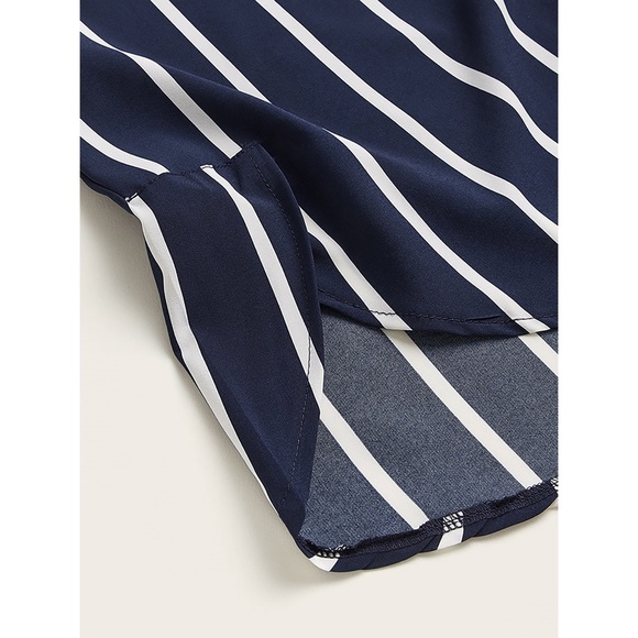 Navy Blue Striped Knot Sleeve Belted Shirt Dress - Picture 7 of 11